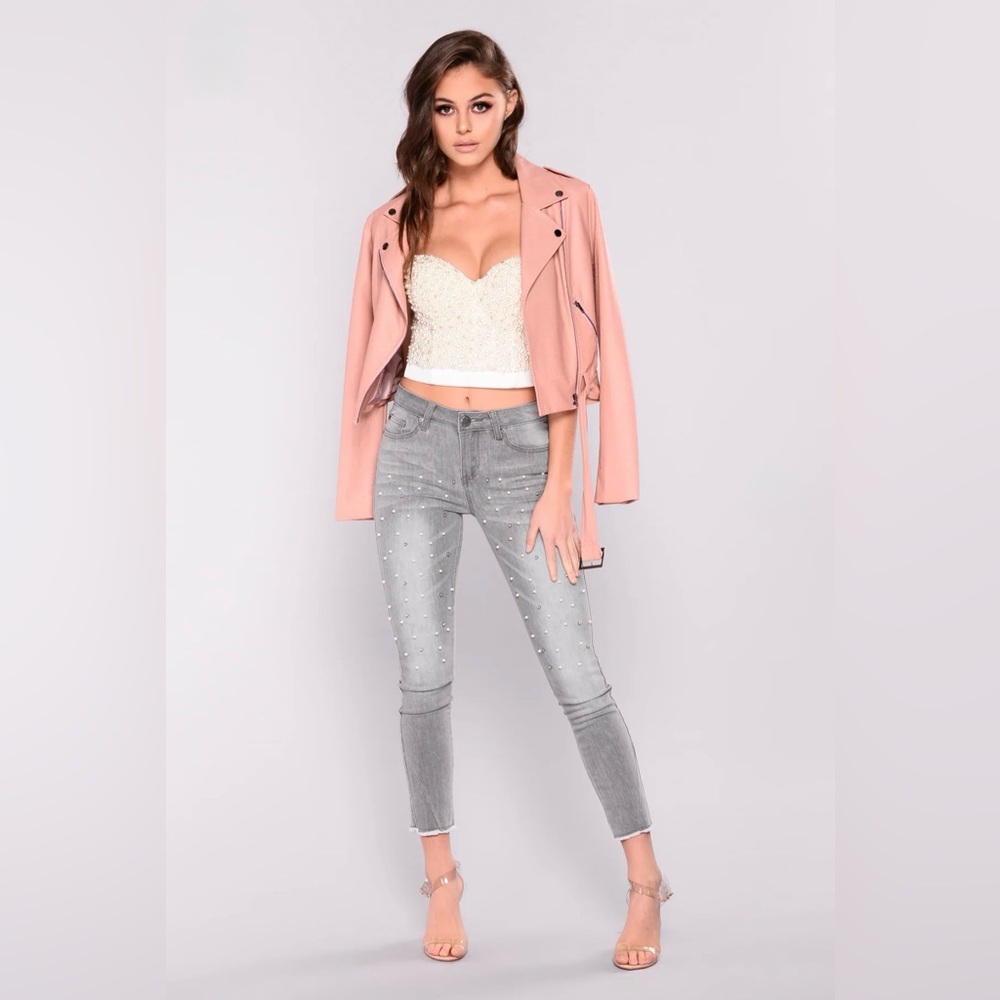 Fashion Nova Love Drunk Pearl Skinny Jeans - Gray
